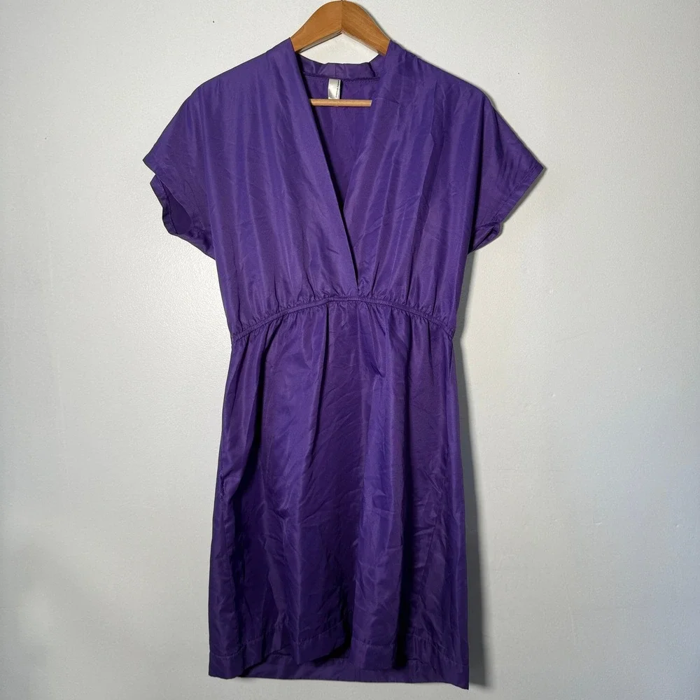 american apparel purple dress American Apparel | Dresses | American Apparel Purple Vneck Elastic Waist  Silky Mini Dress Large